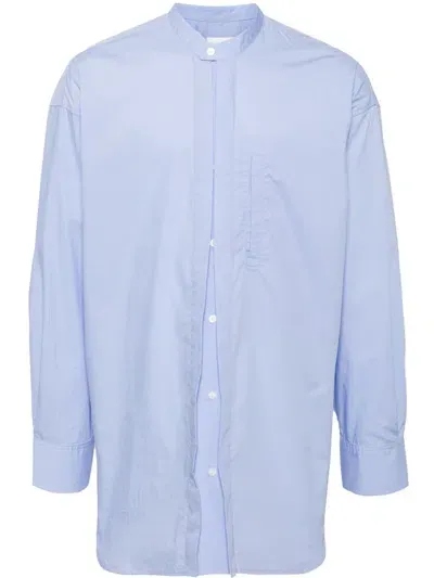 Croquis Standing Collar Oversize Long Sleeved Shirt In Blue