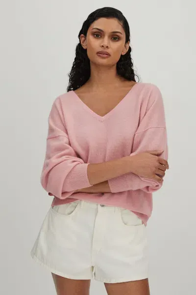 Crush Collection Cashmere V-neck Jumper In Pink