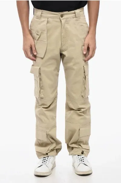 Cultura Cotton Cargo Pants With Golden Button In Brown