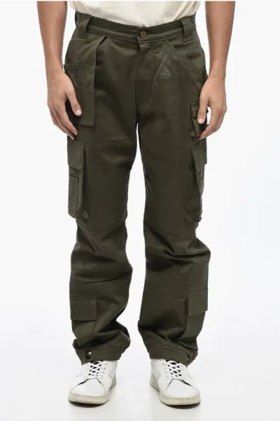 Cultura Cotton Cargo Pants With Golden Button In Green