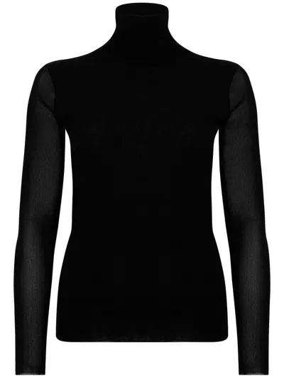 D Exterior Black Semi-sheer Turtleneck Top