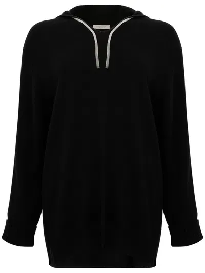 D Exterior Cashmere And Wool Hoodie Sweater In Black