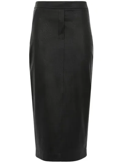 D Exterior Faux Leather Fitted Midi Skirt In Black