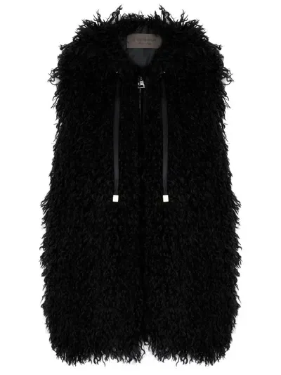 D Exterior Padded Vest With Fur In Black