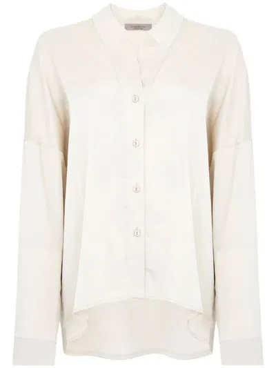 D Exterior Satin Shirt With Buttons In White