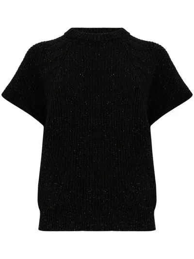 D Exterior Short-sleeve Wool Sweater In Black