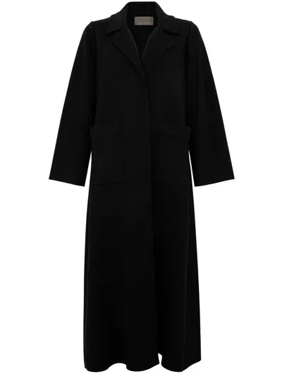 D Exterior Wool And Silk Long Flared Coat In Black