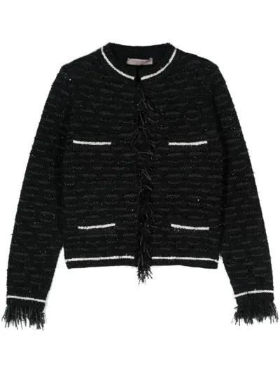 D Exterior Wool Jacket With Fringes In Black