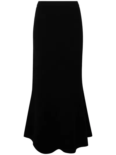 D Exterior Wool Midi Flared Skirt In Black