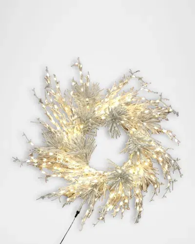 D. Stevens 42" Twig Wreath W/ Flocked Branches, White 420 Warm White Fairy Lights A/c In Yellow