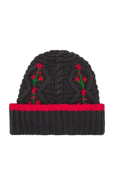 Damson Madder Cable Knit Grandpa Beanie In Black