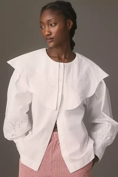 Damson Madder Romeo Cotton-poplin Blouse In White