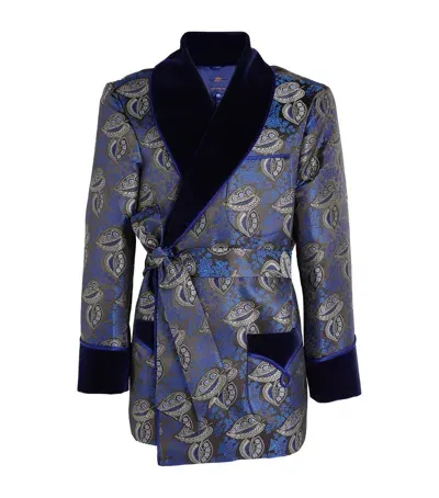 Daniel Hanson Silk Paisley Smoking Jacket In Blue