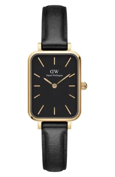 Daniel Wellington Quadro Pressed Sheffield Leather Strap Watch, 20mm X 26mm In Black