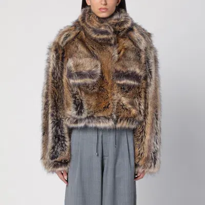 Darkpark Kayle Cropped Faux-fur Jacket In Brown