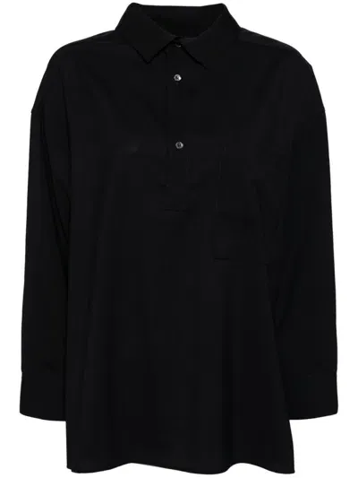 Darkpark Button-up Wool Polo Top In Navy