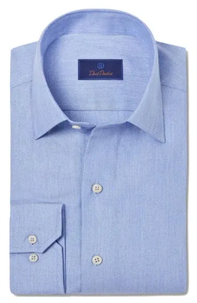 David Donahue Herringbone Cotton Blend Dress Shirt In Blue