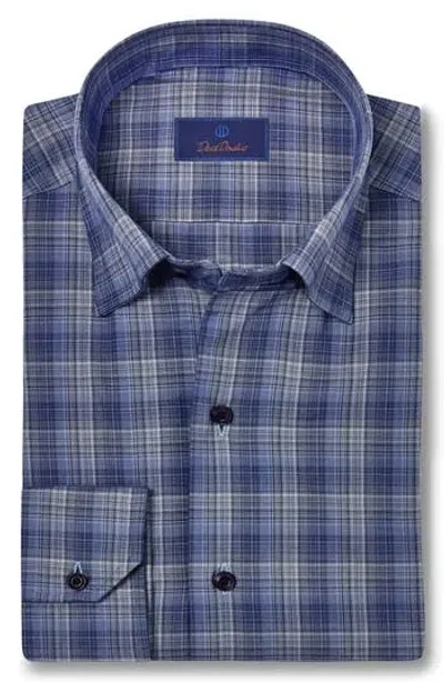 David Donahue Twill Plaid Sport Shirt In Blue