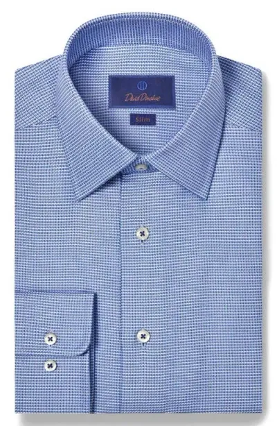 David Donahue Slim Fit Micropattern Cotton Dobby Dress Shirt In Blue