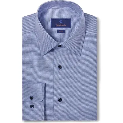 David Donahue Trim Fit Micropattern Textured Cotton Twill Dress Shirt In Blue