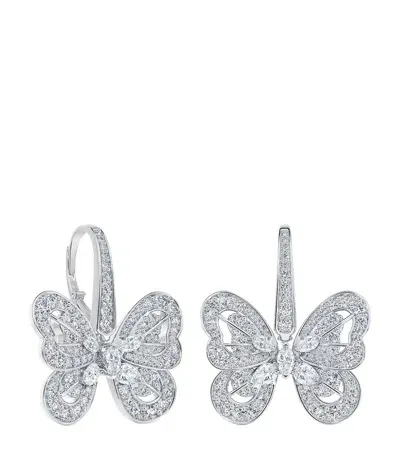 De Beers White Gold And Diamond Portraits Of Nature Butterfly Sleeper Earrings In Metallic