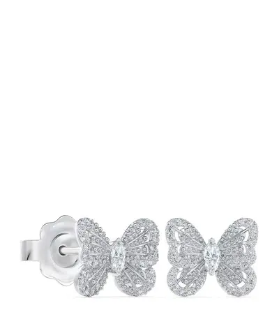 De Beers White Gold And Diamond Portraits Of Nature Butterfly Stud Earrings In Metallic