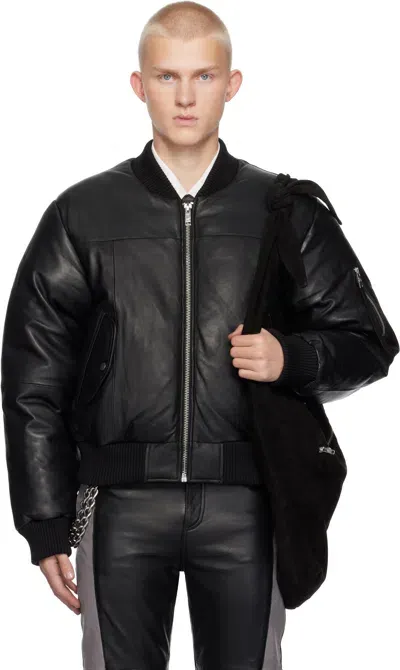 Deadwood Black Bofinger Padded Leather Bomber Jacket