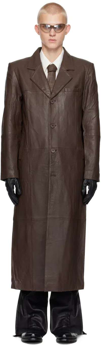 Deadwood Brown Vargen Leather Coat In Brown (buffalo)