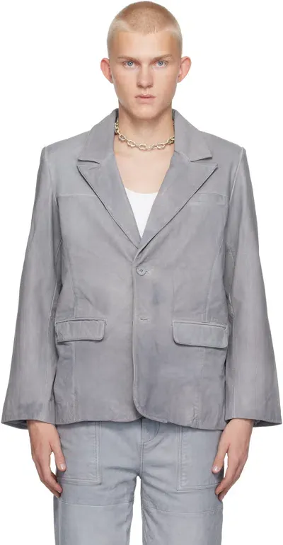 Deadwood Gray Stanley Leather Blazer In Frost Grey