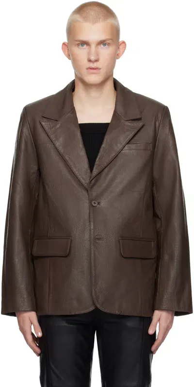 Deadwood Ssense Exclusive Brown Stanley Leather Blazer In Brown (buffalo)