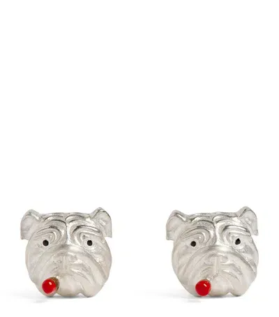 Deakin & Francis Sterling Silver English Bulldog Cufflinks In Metallic