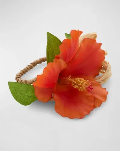 Deborah Rhodes Hibiscus Spray Napkin Ring In Orange