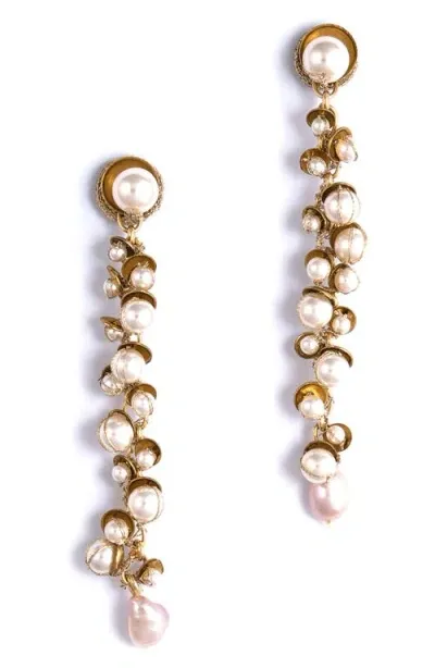 Deepa Gurnani Nani Imitation Pearl Drop Earrings In Gold