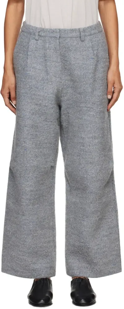 Deiji Studios Gray Boiled Wool Trousers In Blue Grey