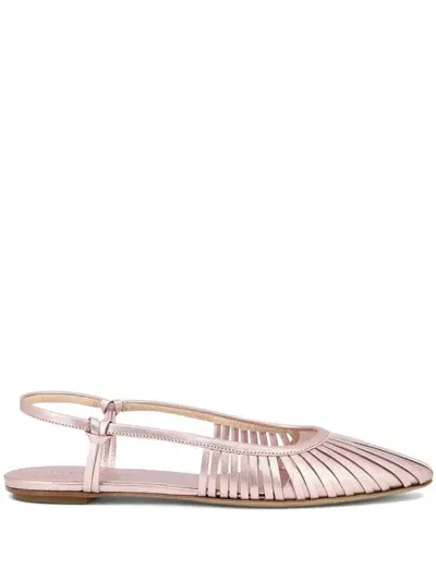 Del Carlo Strappy Leather Ballerina Flats In Pink