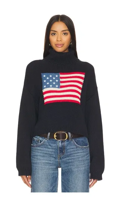 Denimist American Flag Cropped Turtleneck Sweater In 다크 네이비