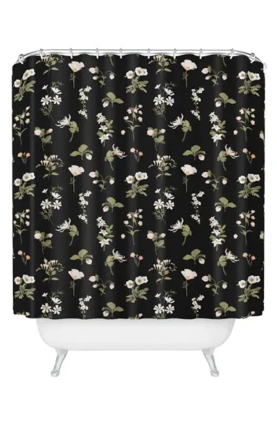 Deny Designs Pineberries Botanical Shower Curtain In Black