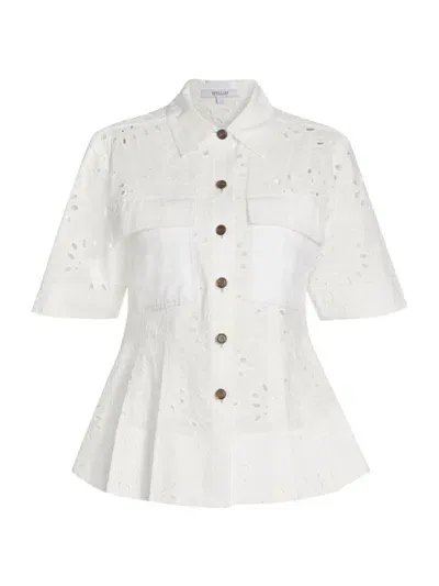 Derek Lam 10 Crosby Women's Cilou Eyelet Utility Peplum Shirt In White