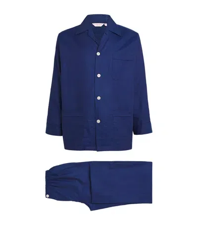 Derek Rose Cotton Barker Pyjama Set In Navy