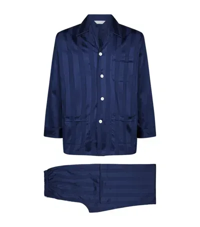 Derek Rose Lingfield Stripe Pyjama Set In Navy