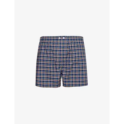 Derek Rose Mens Navy Barker Check-print Mid-rise Cotton Boxer Shorts In Blue