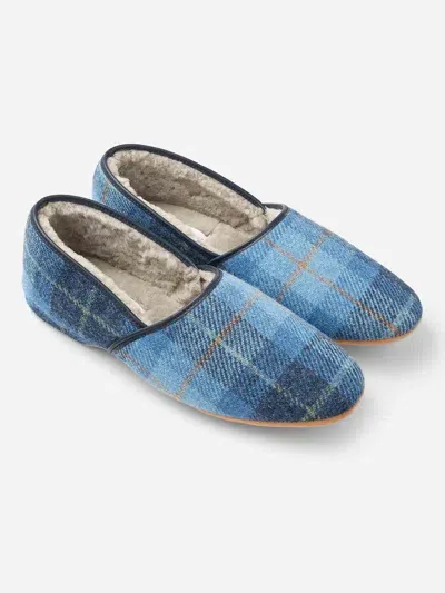 Derek Rose Men's Slippers Crawford Suede Sheepskin Blue