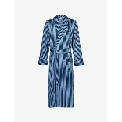 Derek Rose Mens Blue Wellington Relaxed-fit Cotton Robe