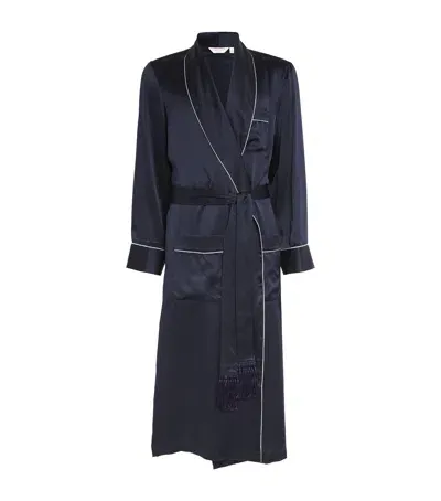 Derek Rose Silk Bailey Robe In Navy