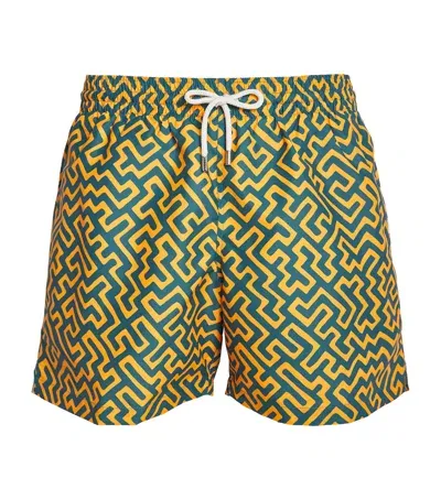 Derek Rose Tropez Wave Print Swim Shorts In Green