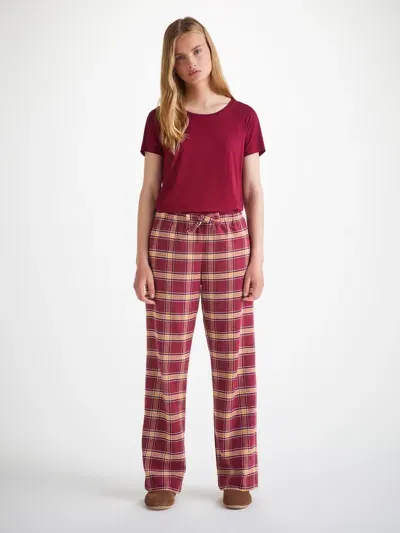 Derek Rose Women's Lounge Trousers Kelburn 48 Brushed Cotton Burgundy