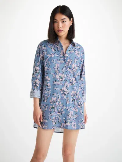 Derek Rose Women's Nightshirt Cotton Batiste Blue Wildflower Print