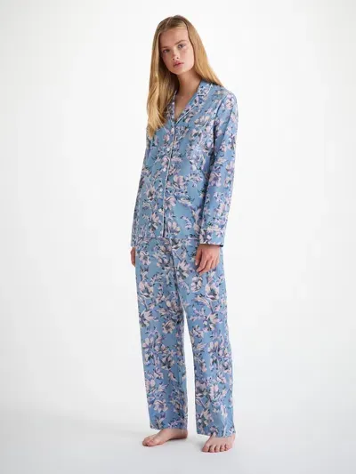 Derek Rose Women's Pyjamas Cotton Batiste Blue Wildflower Print