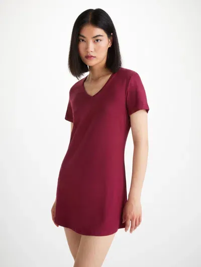 Derek Rose Women's V-neck Sleep T-shirt Lara Micro Modal Stretch Claret