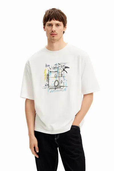 Desigual Arty Design T-shirt In White